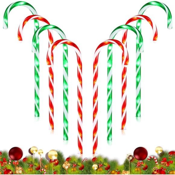 22" Christmas Candy Cane Pathway Markers Lights, 8 Pack, 4 Red & 4 Green - Picture 1 of 7